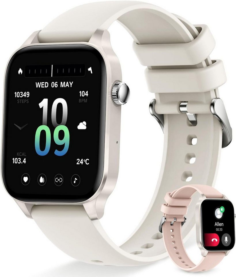 Erkwei Damen mit Telefonfunktion Schrittzähler Fitness Smartwatch (1,85 Zoll, Andriod iOS), Mit Benachrichtigungen Sprachassistent Schlafmonitor Herzfrequenz SpO2 von Erkwei