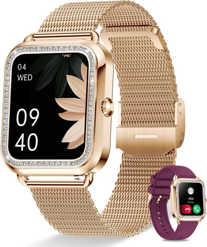 Erkwei Smartwatch (1,59 Zoll, Andriod iOS), Damen mit Telefonfunktion Fitnessuhr Damen Herzfrequenz Sportuhr uhr von Erkwei