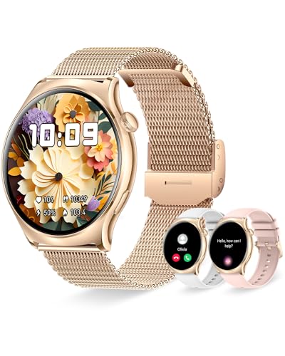 Erkwei Smartwatch Damen mit Telefonfunktion Always-on-Display Smart Watch 100+ Sportmodi Fitnessuhr für iOS Android Fitness Tracker mit Schlafmonitor Pulsuhr Schrittzähler Roségold von Erkwei