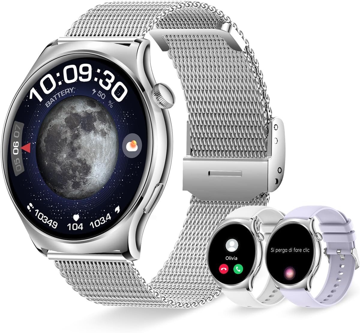 Erkwei mit 650 NITS Helligkeit für klare Sicht Smartwatch (1,43 Zoll, Android, iOS), Schrittzähler Herzfrequenz SpO2 Schlafmonitor 113+Sportmodi Sportuhr von Erkwei