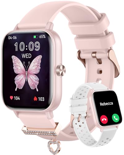 Smartwatch Damen mit Bluetooth Anrufe 1,85" HD Touchscreen Smart Watch für iOS Android 100+ Sportmodi Sportuhr Fitnessuhr mit Schrittzähler Herzfrequenzmonitor Schlafmonitor AI-Sprachassistent Rosa von Erkwei