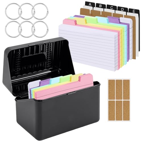 260 Stück Karteikarten Box Pocket Beschriftete Linien Karteikasteninkl 180 Bunte Karteikarten mit ring Karteikasten Schwarz 15x9,5x8,5 cm für Unterwegs Lernen Notizen Schulsachen Büro Zuhause von Erzekrim