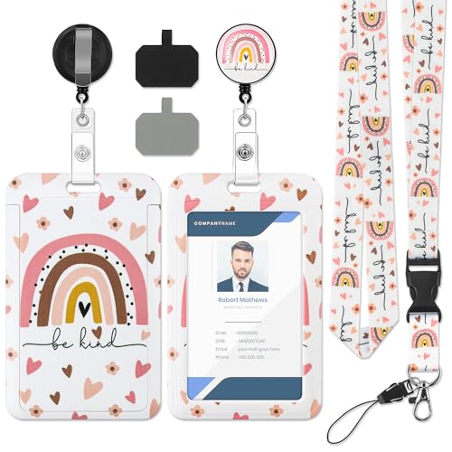 Einziehbarer Schlüsselband Regenbogen Lanyard mit ID Kartenhülle Kartenhalter Ausweishalter mit Einziehbarem Badge Reel, Handy-Tether-Hahn und abnehmbarem Lanyard für Büro, Schulbedarf (Regenbogen) von Erzekrim