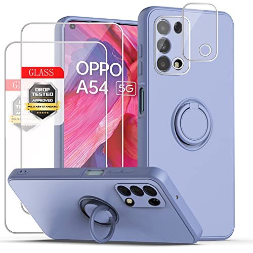 Esakycn Hülle für Oppo A54 5G / A74 5G / A93 5G Schutzhülle Silikon mit 2 Displayschutzfolie + 2 Kamera Folie, [Magnetic Auto Halterung] Ring Ständer Handyhülle für Oppo A54 5G 6,5", lila von Esakycn