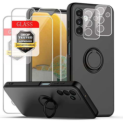 Esakycn Hülle für Samsung A14 4G / 5G Schutzhülle Silikon mit 2 Displayschutzfolie + 2 Kamera Folie, [Magnetic Auto Halterung] Ring Ständer Handyhülle für Samsung Galaxy A14 6,6'', Schwarz von Esakycn