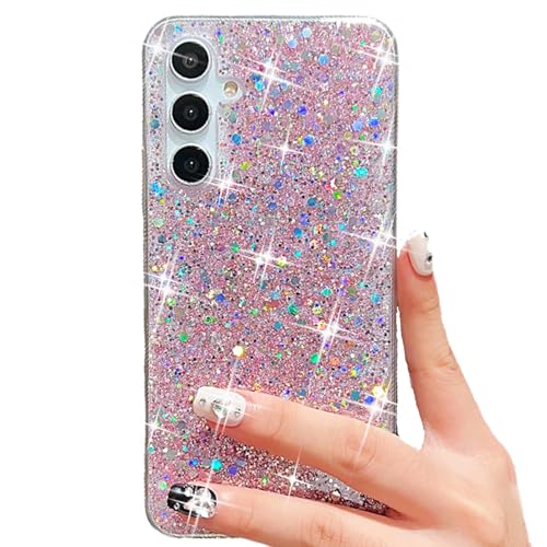 Esakycn für Samsung Galaxy S24 / S25 5G Glitzer Hülle, Bling Glitter Schutzhülle Silikon Reflektieren mit Pailletten Aesthetic Design Frauen Mädchen Glänzend Handyhülle für Samsung S25 5G 6,2", Rosa von Esakycn