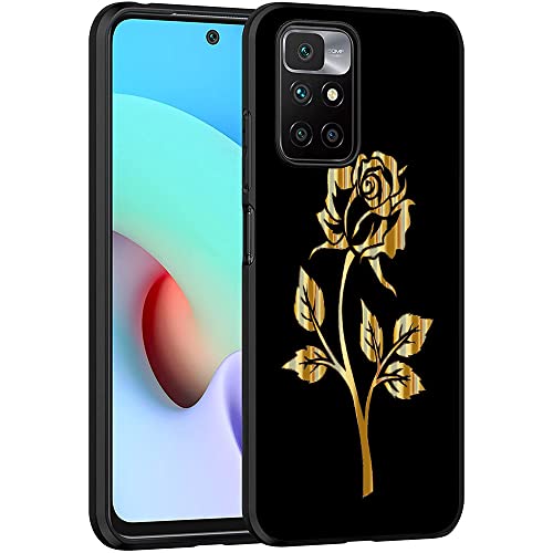 Esakycn für Xiaomi Redmi 10 / Redmi 10 2022 Hülle, Schutzhülle Schwarz Silikon Flora Blumen Muster TPU Motiv Design Handyhülle Ultradünn Stoßfest Blumenart Case Cover für Xiaomi Redmi 10 6,5", Rose von Esakycn