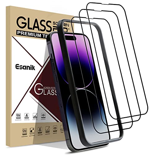 Esanik (3 Stück für iPhone 14 pro Panzer Schutz glas 6,1" Schutzfolie HD-Klar, 9H Härte Full Cover Hartglas panzerfolie mit Montagerahmen von Esanik