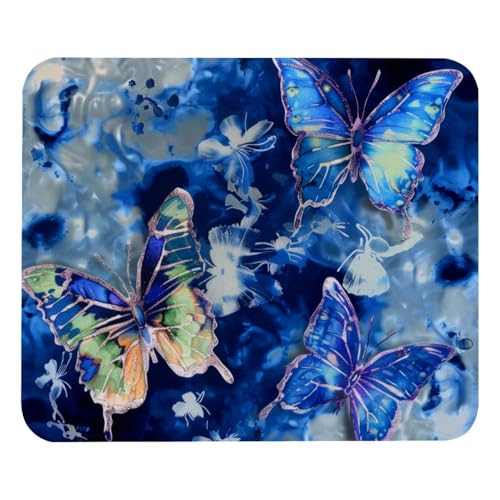 Eslifey Komfortables Mauspad, Batikfärbung, Schmetterlinge, blau, Paintaing, Desktop-Mauspad, 21 x 25 cm, rutschfeste Gummiunterseite, verbessert Geschwindigkeit und Präzision von Eslifey