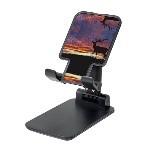 Esnaiuvcd Red Deer Bull Elch Sunset Print Dual Folding Phone Stand Fully Adjustable Desktop Mobile Holder Dock, Compatible All Smartphones von Esnaiuvcd