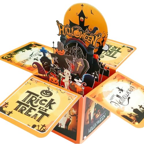 Esncddym Kreative Halloween-Kartenbox,Halloween-Überraschungskartenbox - Popup-Halloween-Karten - Popup-Halloween-Partykarte, 3D-Box, Partyzubehör, lustige Grußkarten für Familie, Freunde von Esncddym