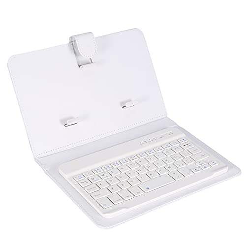 Estink Bluetooth-Tastatur & Hülle, Abnehmbarer Magnetbandständer Kabellose Bluetooth 3.0-Tastatur, Kratzfest, PU-Lederhülle, Geeignet für IOS/Android-Handys(Weiß) von Estink