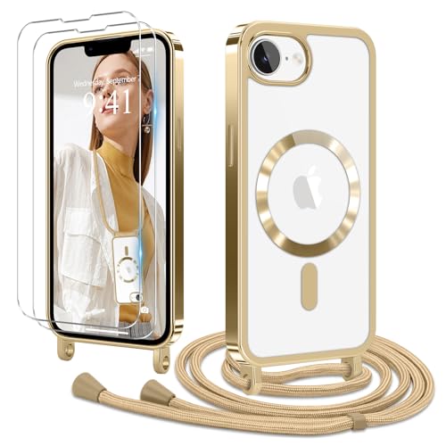 Ethanger Handykette für iPhone 16e Hülle mit Band + 2 Stück Glas Schutzfolie Transparent Silikon Handyhülle Magnetische Schutzhülle Case zum Umhängen Kordel für iPhone 16e Gold Ethanger Handykette für iPhone 16e Hülle mit Band + 2 Stück Glas Schutzfolie Transparent Silikon Handyhülle Magnetische Schutzhülle Case zum Umhängen Kordel für iPhone 16e Gold von Ethanger