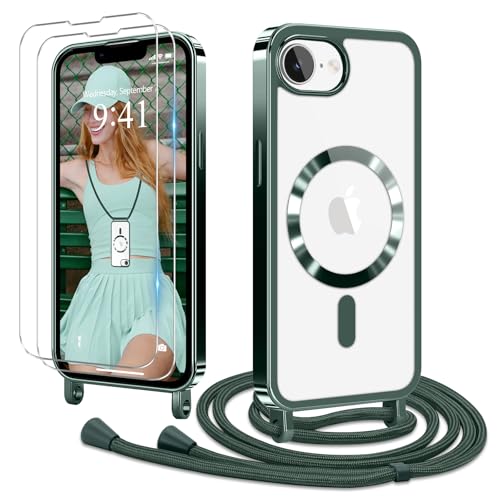 Ethanger Handykette für iPhone 16e Hülle mit Band + 2 Stück Glas Schutzfolie Transparent Silikon Handyhülle Magnetische Schutzhülle Case zum Umhängen Kordel für iPhone 16e Grün Ethanger Handykette für iPhone 16e Hülle mit Band + 2 Stück Glas Schutzfolie Transparent Silikon Handyhülle Magnetische Schutzhülle Case zum Umhängen Kordel für iPhone 16e Grün von Ethanger