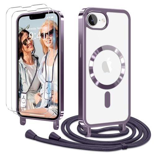 Ethanger Handykette für iPhone 16e Hülle mit Band + 2 Stück Glas Schutzfolie Transparent Silikon Handyhülle Magnetische Schutzhülle Case zum Umhängen Kordel für iPhone 16e Lila Ethanger Handykette für iPhone 16e Hülle mit Band + 2 Stück Glas Schutzfolie Transparent Silikon Handyhülle Magnetische Schutzhülle Case zum Umhängen Kordel für iPhone 16e Lila von Ethanger