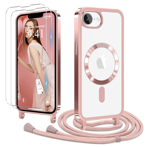 Ethanger Handykette für iPhone 16e Hülle mit Band + 2 Stück Glas Schutzfolie Transparent Silikon Handyhülle Magnetische Schutzhülle Case zum Umhängen Kordel für iPhone 16e Rosa Ethanger Handykette für iPhone 16e Hülle mit Band + 2 Stück Glas Schutzfolie Transparent Silikon Handyhülle Magnetische Schutzhülle Case zum Umhängen Kordel für iPhone 16e Rosa von Ethanger