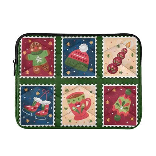 Laptop-Hülle, 33-35,6 cm, niedliche Computerhüllen für Laptop, Rot und Grün, Weihnachtsbriefmarken, Reisen, Laptop-Tasche, Handtasche für Arbeit, Reisen von EtherSpher