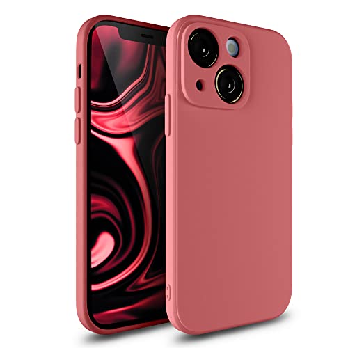 Etuano kompatibel mit iPhone 13 Hülle Silikon, Handyhülle iPhone 13 Case mit Kameraschutz Microfiber Ultra Dünn Slim Schutzhülle für iPhone 13 Altrosa Rot von Etuano