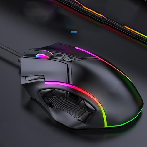 Eujgoov Kabelgebundene RGB-Gaming-Maus, 12800 DPI, 12 Tasten, Makrodefinition für Computerzubehör, ABS-Material von Eujgoov