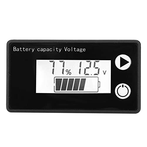 LCD 12V Batterie Kapazität Anzeige Tester Digital Display Voltmeter Gauge Meter Power Monitor 10-100V ((10–100 V) weiß, kein Alarm + keine Temperatur) von Eujgoov