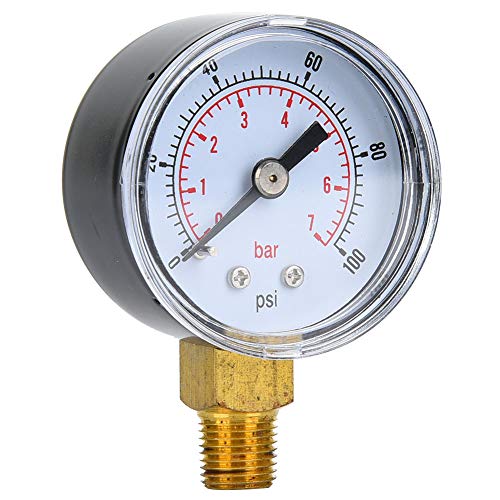 Mechanisches Manometer, 4 Wasser-Öldruckprüfmessgerät 1/8 Zoll BSPT-Bodenanschluss für Luft, Öl, Wasser (0–100 psi, 0–7 bar) von Eujgoov