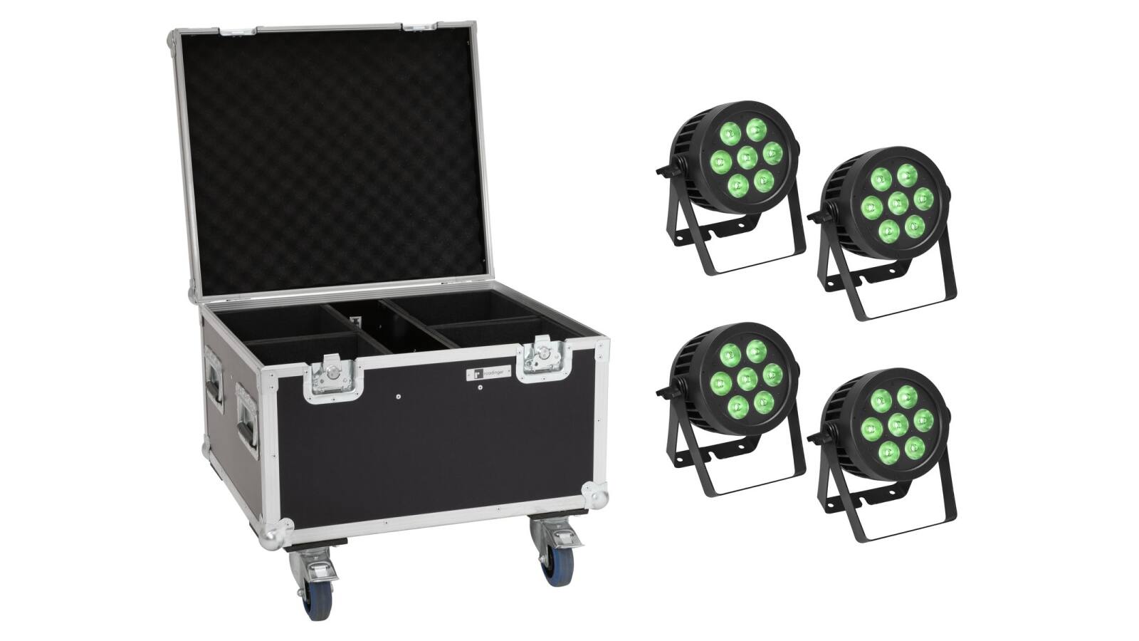 EUROLITE Set 4x LED IP PAR 7x9W SCL Spot + Case mit Rollen von Eurolite