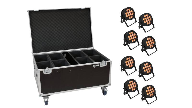 EUROLITE Set 8x LED IP PAR 12x8W QCL Spot + Case mit Rollen von Eurolite