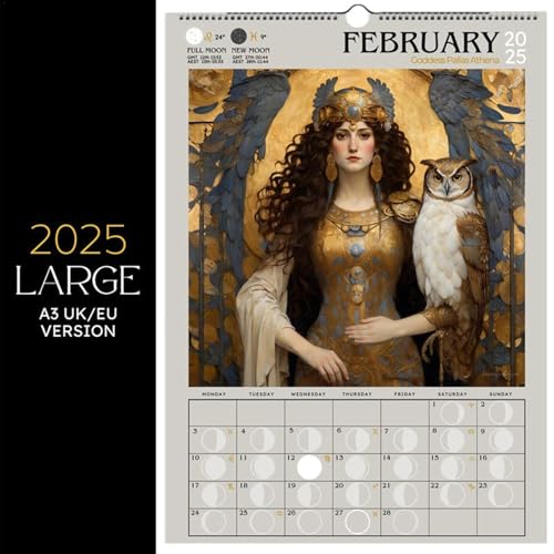 Eventerde Warrior Goddess 2025 Moon Phase Calendar - 12 Monate Gotischer Mythologischer Mondphasenkalender, Griechischer Göttinnenkalender, Griechischer Mythologie Mondphasenkalender, 16.5x11 In von Eventerde