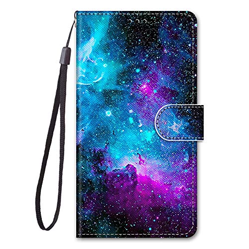 Kompatibel für Samsung Galaxy A21S Hülle Silikon Leder Case Flip Brieftasche Bumper Kartenfach Magnetisch Klappbar Muster Tier Motiv Tasche Cover Hüllen Handyhülle (Sternenhimmel) von Everainy-EU