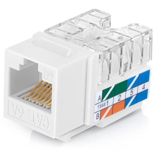 Everest B094WB91H3 90 ° abgewinkelte RJ45-Kat6A-Keystone-Buchsen, 50 Stück, schlankes Profil, RJ45-Buchse, Cat-6A-Keystone-Buchse, kompatibel mit 90 ° abgewinkeltem Geschwindigkeitsabschluss-Werkzeug, von Everest Media Solutions