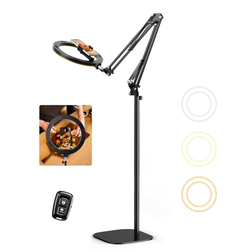 Neuest Ringlicht Overhead mit Stativ Handy,Evershop 10” Handy Stativ mit Ringlicht Ringlampe Ringleuchte Lichtring mit Fernbedienung,LED Ring Light für YouTube Tiktok Smartphone Laptop Videokonferenz von Evershop