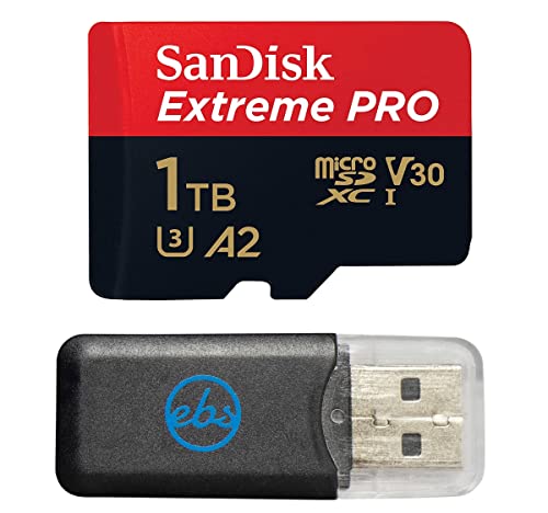 SanDisk Extreme Pro Micro-SD-Speicherkarte für Insta360 One RS Twin, One RS 4K, One RS 1 Zoll Action-Kamera (SDSQXCZ-1T00-GN6MA) v30 4k A2 Bundle mit 1 Everything But Stromboli MicroSD-Kartenleser von Everything But Stromboli