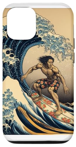 Hawaiianischer Surfer auf einer großen Welle im Ukiyo-e-Stil Hokusai Hülle für iPhone 12/12 Pro von Everything Is Currency