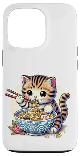 Hülle für iPhone 13 Pro Niedliches Kawaii-Gesicht Kätzchen Katze frisst Ramen Nudeln von Everything Is Currency