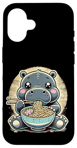 Hülle für iPhone 16 Moo Deng Cute Hippo Eating Ramen Nudeln von Everything Is Currency