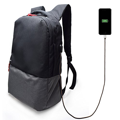 Ewent Urban Notebook Backpack - Laptop Rucksack - Mit USB-Ladeanschluss - Wasserdichter und Praktischer Schulrucksack für Reisen - Passend für Laptops bis zu 44 cm - Schwarz und Grau von Ewent