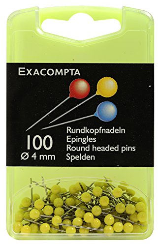 Exacompta 14303E 100er Pack Markiernadeln Kopfdurchmesser 4mm in wiederverschließbarer Spenderbox gelb von Exacompta