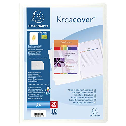 Exacompta 58109E Kreacover Sichtmappe (aus festem PP 800µ, mit 10 Hüllen, DIN A4, 21 x 29,7 cm) 1 Stück weiß von Exacompta