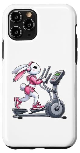 Hülle für iPhone 11 Pro Osterhase auf Ellipsentrainer Gym Fitness Workout von Exercise with Easter Bunny