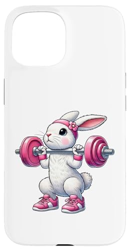 Hülle für iPhone 15 Osterhase Gewichtheben Fitnessstudio Fitness Workout Training von Exercise with Easter Bunny