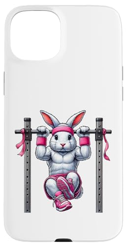 Hülle für iPhone 15 Plus Easter Bunny Doing Klimmzüge Gym Fitness Workout Training von Exercise with Easter Bunny