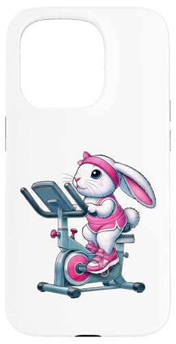 Hülle für iPhone 15 Pro Osterhase auf Heimtrainer Gym Fitness Workout Training von Exercise with Easter Bunny