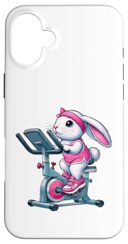 Hülle für iPhone 16 Plus Osterhase auf Heimtrainer Gym Fitness Workout Training von Exercise with Easter Bunny