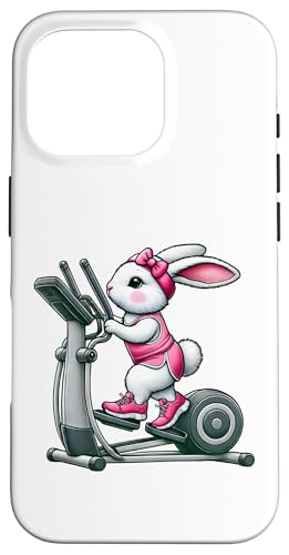 Hülle für iPhone 16 Pro Osterhase auf Ellipsentrainer Gym Fitness Workout von Exercise with Easter Bunny