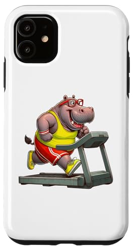 Hülle für iPhone 11 Nilpferd auf dem Laufband Gym Fitness Workout Training Sport von Exercise with Hippo