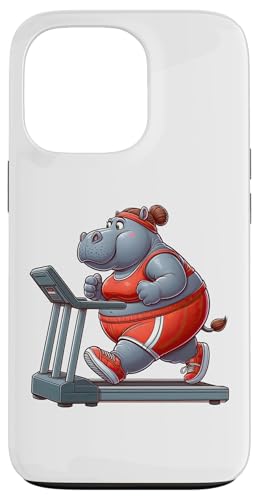 Hülle für iPhone 13 Pro Nilpferd auf dem Laufband Gym Fitness Workout Training Sport von Exercise with Hippo