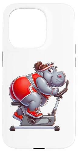 Hülle für iPhone 15 Pro Hippo on Heimtrainer Gym Fitness Workout Training Sport von Exercise with Hippo