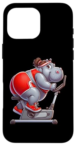 Hülle für iPhone 16 Pro Max Hippo on Heimtrainer Gym Fitness Workout Training Sport von Exercise with Hippo