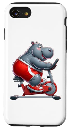 Hülle für iPhone SE (2020) / 7 / 8 Hippo on Heimtrainer Gym Fitness Workout Training Sport von Exercise with Hippo