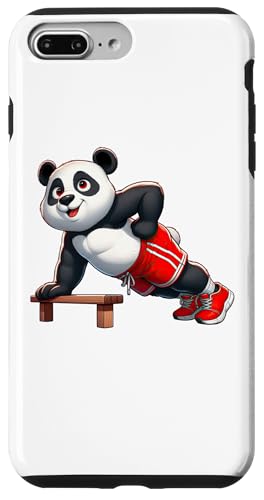 Hülle für iPhone 7 Plus/8 Plus Panda macht Liegestütze, Trainer, Fitnessstudio, Fitnesstraining von Exercise with Panda